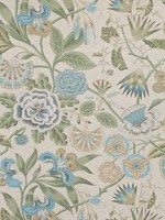 Cleo Sky Blue and Green on Flax Fabric AF9620 by Anna French Fabrics for sale at Wallpapers To Go