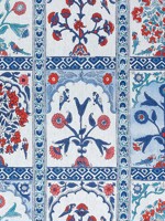 Indian Panel Coral and Blue Fabric F910631 by Thibaut Fabrics for sale at Wallpapers To Go