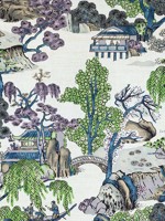 Asian Scenic Purple and Blue Fabric F975459 by Thibaut Fabrics for sale at Wallpapers To Go