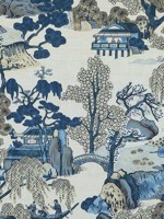 Asian Scenic Blue and Beige Fabric F975461 by Thibaut Fabrics for sale at Wallpapers To Go