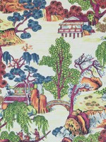 Asian Scenic Coral and Green Fabric F975464 by Thibaut Fabrics for sale at Wallpapers To Go
