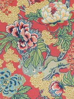 Honshu Coral and Green Fabric F975490 by Thibaut Fabrics for sale at Wallpapers To Go