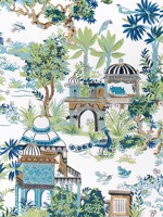 Mystic Garden Blue and Green Fabric F920820 by Thibaut Fabrics for sale at Wallpapers To Go