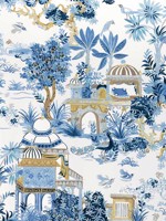Mystic Garden Blue and White Fabric F920821 by Thibaut Fabrics for sale at Wallpapers To Go