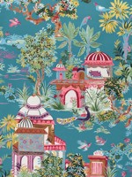 Mystic Garden Teal Fabric F920822 by Thibaut Fabrics for sale at Wallpapers To Go