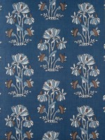Lily Flower Navy Fabric F913203 by Thibaut Fabrics for sale at Wallpapers To Go
