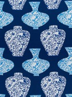 Imari Vase Navy Fabric F913124 by Thibaut Fabrics for sale at Wallpapers To Go