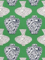 Imari Vase Emerald Green Fabric F913125 by Thibaut Fabrics for sale at Wallpapers To Go