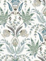 Seaside Jacobean White Green Blue Wallpaper MN1910 by York Wallpaper for sale at Wallpapers To Go