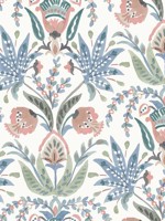 Seaside Jacobean White Pink Blue Wallpaper MN1912 by York Wallpaper for sale at Wallpapers To Go