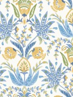 Seaside Jacobean White Yellow Blue Wallpaper MN1913 by York Wallpaper for sale at Wallpapers To Go