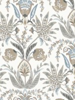 Seaside Jacobean White Taupe Blue Wallpaper MN1915 by York Wallpaper for sale at Wallpapers To Go