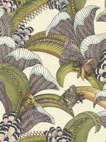 Hoopoe Leaves Olive Chart Fuchsia Cream Wallpaper WTG-242687 by Cole and Son Wallpaper for sale at Wallpapers To Go