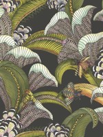 Hoopoe Leaves Olive Green Chartreuse Fuchsia Black Wallpaper WTG-242688 by Cole and Son Wallpaper for sale at Wallpapers To Go