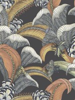 Hoopoe Leaves Terracotta Ochre Ice Blue Charcoal Wallpaper WTG-242691 by Cole and Son Wallpaper for sale at Wallpapers To Go
