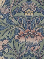 Acanthus Floral Denim Blue and Salmon Prepasted Wallpaper WTG-244869 by Seabrook Wallpaper for sale at Wallpapers To Go