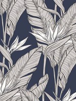 Birds of Paradise Navy Met Pewter Peel and Stick Wallpaper WTG-246685 by NextWall Wallpaper for sale at Wallpapers To Go