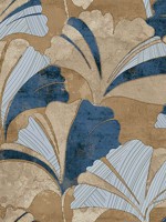 Ginko Light Blue Blue Gold Wallpaper WTG-247481 by Galerie Wallpaper for sale at Wallpapers To Go