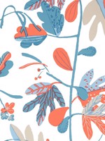 Matisse Leaf French Blue and Coral Wallpaper WTG-250756 by Thibaut Wallpaper for sale at Wallpapers To Go