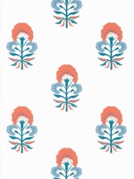 Tybee Bud French Blue and Coral Wallpaper WTG-250762 by Thibaut Wallpaper for sale at Wallpapers To Go
