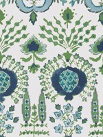 Mendoza Suzani Blue and Green on White Wallpaper WTG-250775 by Thibaut Wallpaper for sale at Wallpapers To Go