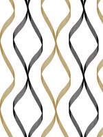 Ogee Ribbon Metallic Gold and Ebony Peel and Stick Wallpaper WTG-250878 by NextWall Wallpaper for sale at Wallpapers To Go