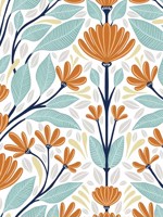 Folk Floral Verdigris and Orange Peel and Stick Wallpaper WTG-250933 by NextWall Wallpaper for sale at Wallpapers To Go