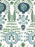 Mendoza Suzani Blue and Green on White Fabric WTG-253784 by Thibaut Fabrics for sale at Wallpapers To Go