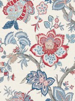 Bernadette Jacobean French Blue and Antique Ruby Wallpaper WTG-255506 by Seabrook Wallpaper for sale at Wallpapers To Go