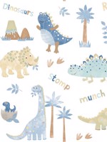 Dinosaurs Blue Beige Wallpaper WTG-256696 by Galerie Wallpaper for sale at Wallpapers To Go