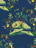 Citrus Hummingbird Navy Wallpaper WTG-257778 by Wallquest Wallpaper for sale at Wallpapers To Go