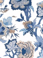 Indienne Jacobean Blue and White Wallpaper WTG-260294 by Thibaut Wallpaper for sale at Wallpapers To Go