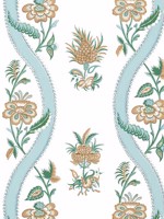 Ribbon Floral Seaglass and Gold Wallpaper WTG-260298 by Thibaut Wallpaper for sale at Wallpapers To Go