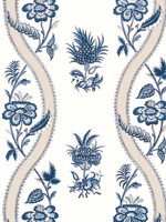 Ribbon Floral Blue and White Wallpaper WTG-260299 by Thibaut Wallpaper for sale at Wallpapers To Go