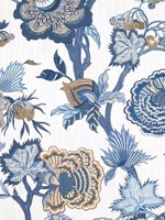 Indienne Jacobean Blue and White Fabric WTG-260412 by Thibaut Fabrics for sale at Wallpapers To Go