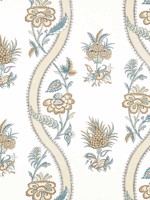 Ribbon Floral Beige and Spa Blue Fabric WTG-260418 by Thibaut Fabrics for sale at Wallpapers To Go