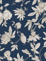 Passion Flower Toile Navy Wallpaper WTG-261611 by York Wallpaper for sale at Wallpapers To Go