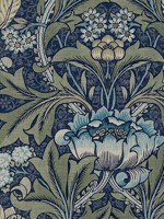 Acanthus Floral Denim and Sage Prepasted Wallpaper WTG-264609 by Seabrook Wallpaper for sale at Wallpapers To Go
