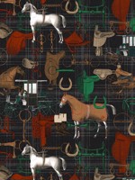 The Jockey Faded Green Anthracite Brown Red Wallpaper WTG-265131 by Mind the Gap Wallpaper for sale at Wallpapers To Go