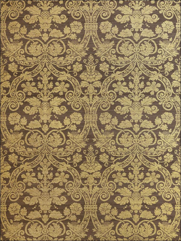 Curtis Damask Metallic Gold on Brown Wallpaper T1007 by Thibaut Wallpaper for sale at Wallpapers To Go