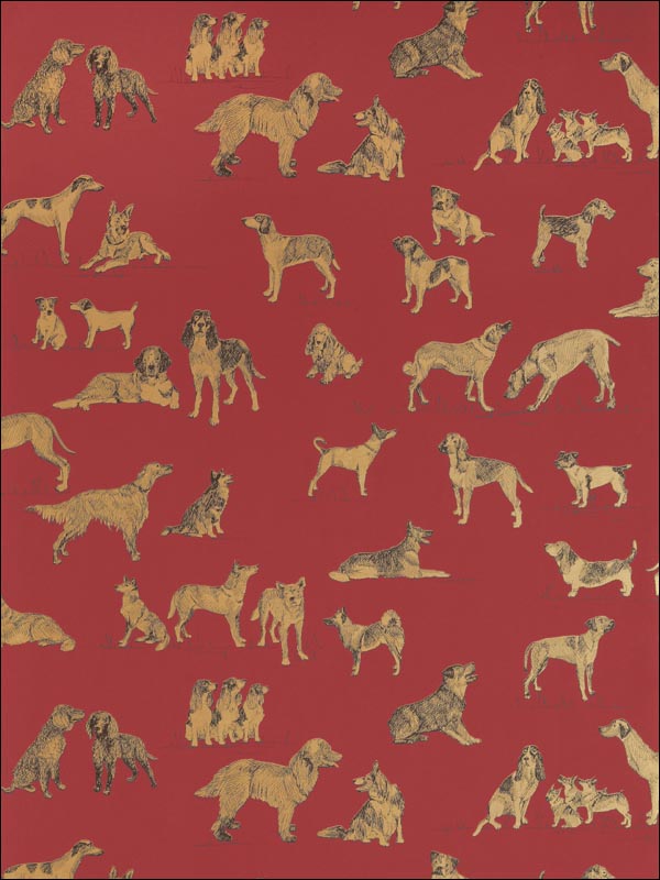 Best Friend Red with Metallic Gold Wallpaper T1041 by Thibaut Wallpaper for sale at Wallpapers To Go