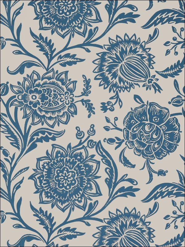 Rivera Blue on Flax Wallpaper T13025 by Thibaut Wallpaper for sale at Wallpapers To Go