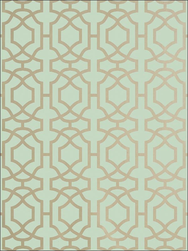 Alston Trellis Metallic Gold on Seaglass Wallpaper T13031 by Thibaut Wallpaper for sale at Wallpapers To Go