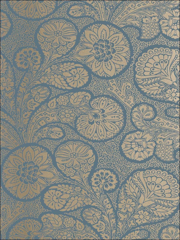 Trabadour Metallic on Peacock Blue Wallpaper T13065 by Thibaut Wallpaper for sale at Wallpapers To Go