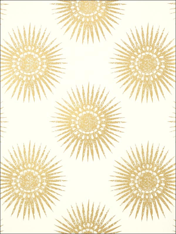 Bahia Metallic Gold on Cream Wallpaper T35143 by Thibaut Wallpaper