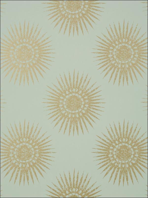 Bahia Metallic Gold on Aqua Wallpaper T35144 by Thibaut Wallpaper for sale at Wallpapers To Go