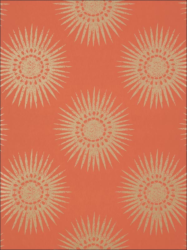 Bahia Metallic Gold on Coral Wallpaper T35146 by Thibaut Wallpaper for sale at Wallpapers To Go
