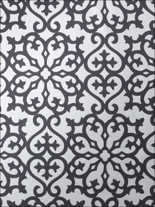 Allison Black on Metallic Silver Wallpaper T35177 by Thibaut Wallpaper for sale at Wallpapers To Go