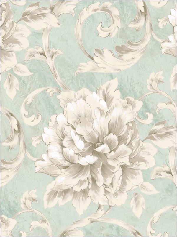 Floral Leaf Scroll Wallpaper LE20602 by Seabrook Wallpaper for sale at Wallpapers To Go