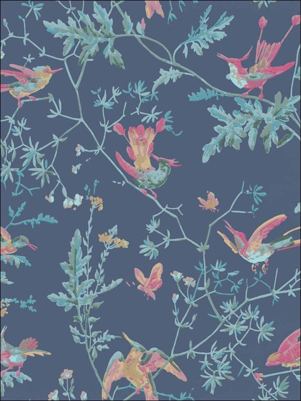 Hummingbirds Indigo Multi Color Wallpaper 10014068 by Cole and Son Wallpaper for sale at Wallpapers To Go